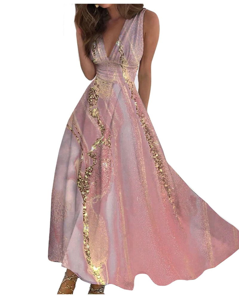 Camille Abito Maxi Donna – Vestito Boho Floreale Smanicato con Scollo a V