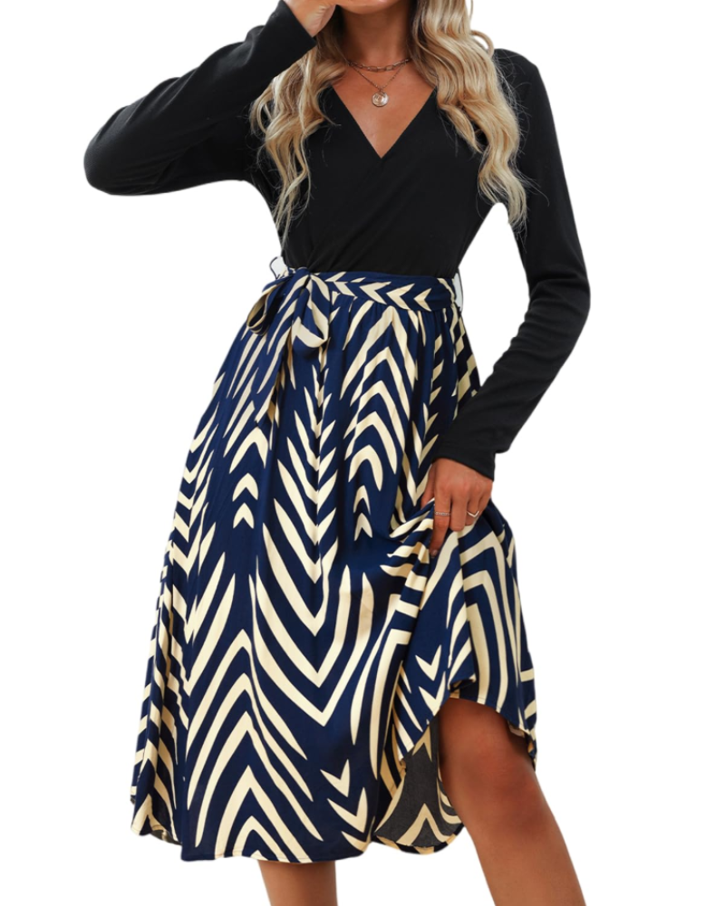 Marissa Abito Midi Donna – Vestito Leopardato con Scollo a V, Cintura e Maniche Lunghe