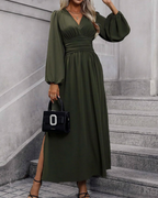 Chelsea Abito Maxi Donna – Vestito Plissettato con Scollo a V e Maniche a Lanterna
