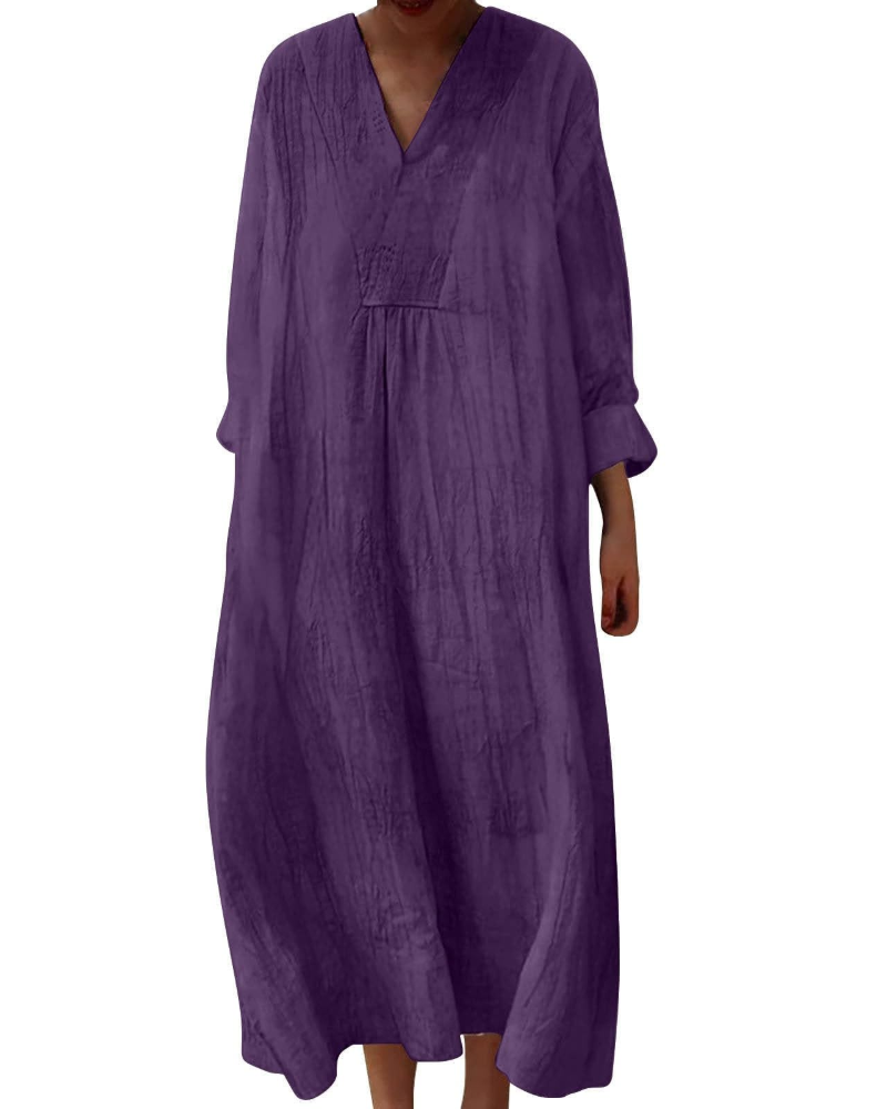 Elena Abito Midi Donna – Vestito Boho Floreale a Linea A con Scollo a V e Maniche Lunghe