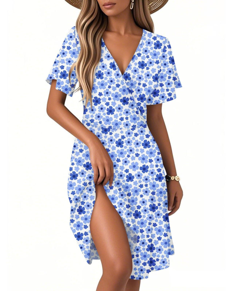 Isla Abito Estivo Donna – Vestito Floreale a Linea A con Scollo a V e Volant