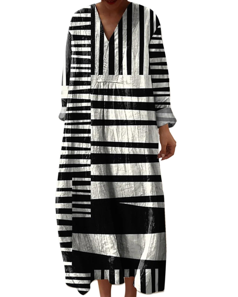 Elena Abito Midi Donna – Vestito Boho Floreale a Linea A con Scollo a V e Maniche Lunghe