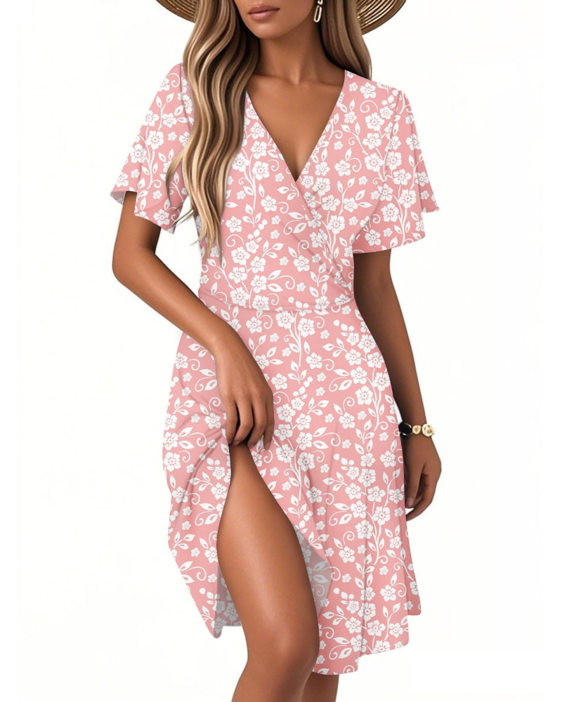 Isla Abito Estivo Donna – Vestito Floreale a Linea A con Scollo a V e Volant
