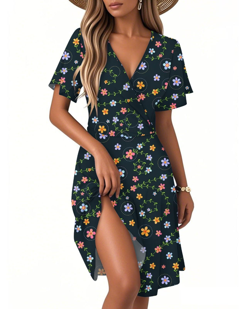 Isla Abito Estivo Donna – Vestito Floreale a Linea A con Scollo a V e Volant