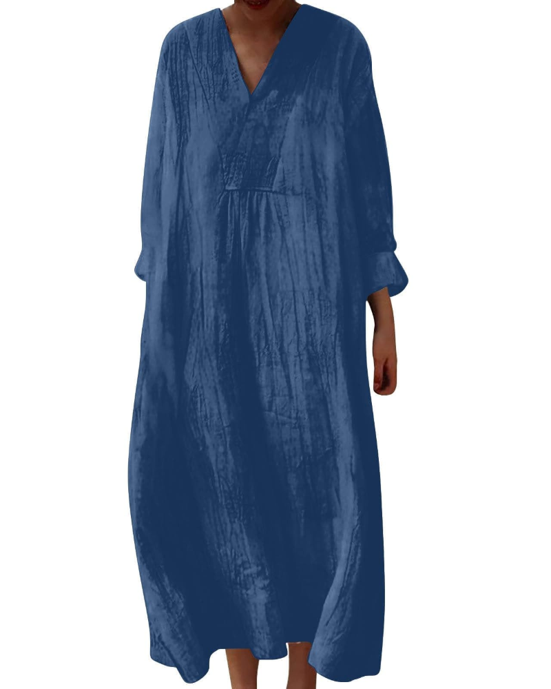 Elena Abito Midi Donna – Vestito Boho Floreale a Linea A con Scollo a V e Maniche Lunghe