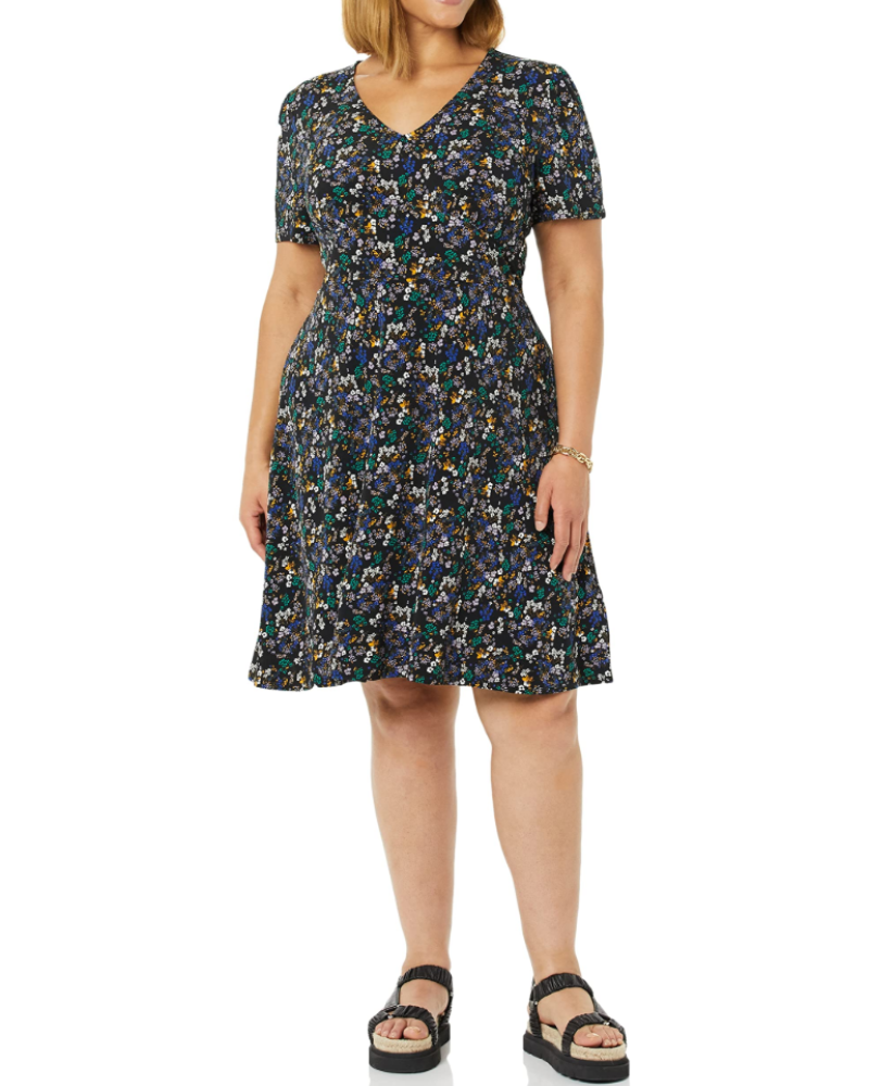 Natalie Abito Donna Svasato – Vestito con Scollo a V, Maniche Arricciate e Linea A Elegante