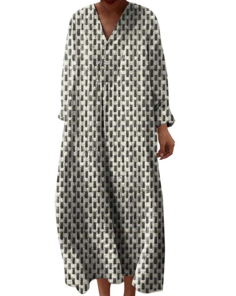 Elena Abito Midi Donna – Vestito Boho Floreale a Linea A con Scollo a V e Maniche Lunghe