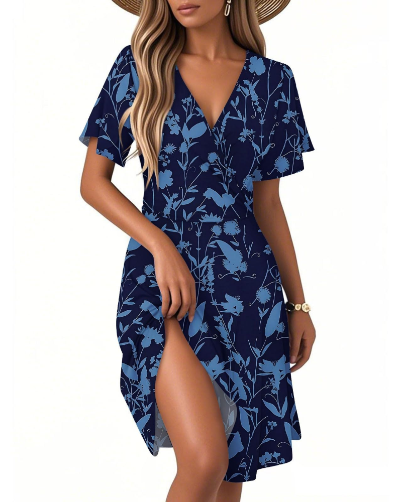 Isla Abito Estivo Donna – Vestito Floreale a Linea A con Scollo a V e Volant