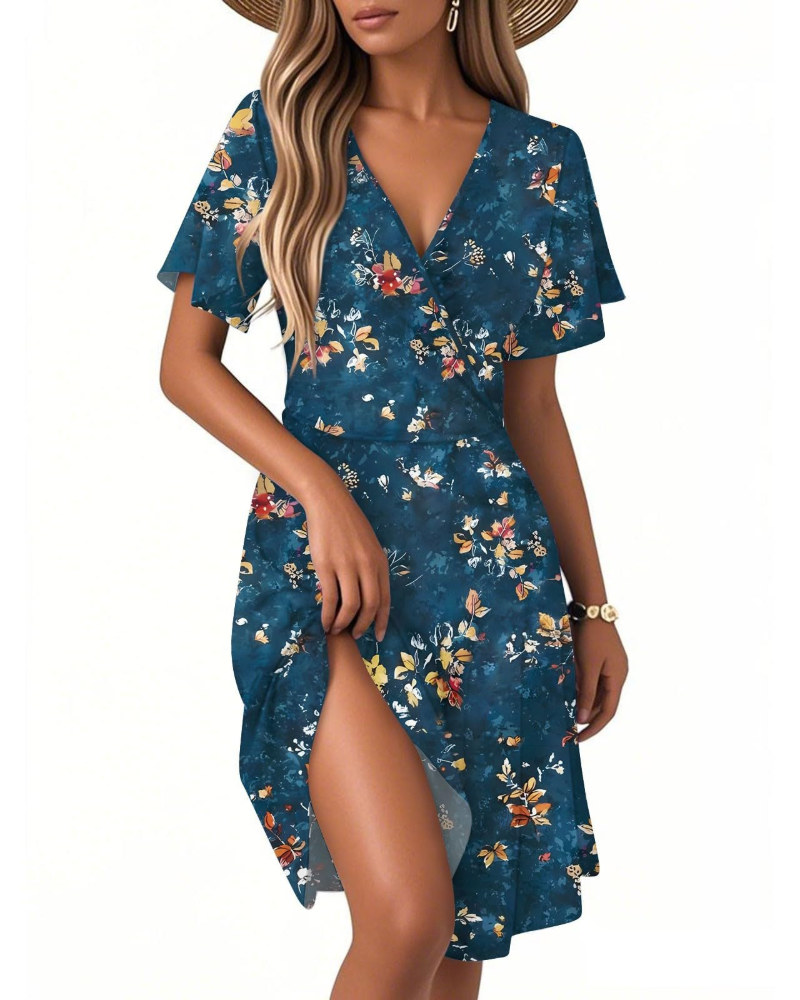 Isla Abito Estivo Donna – Vestito Floreale a Linea A con Scollo a V e Volant