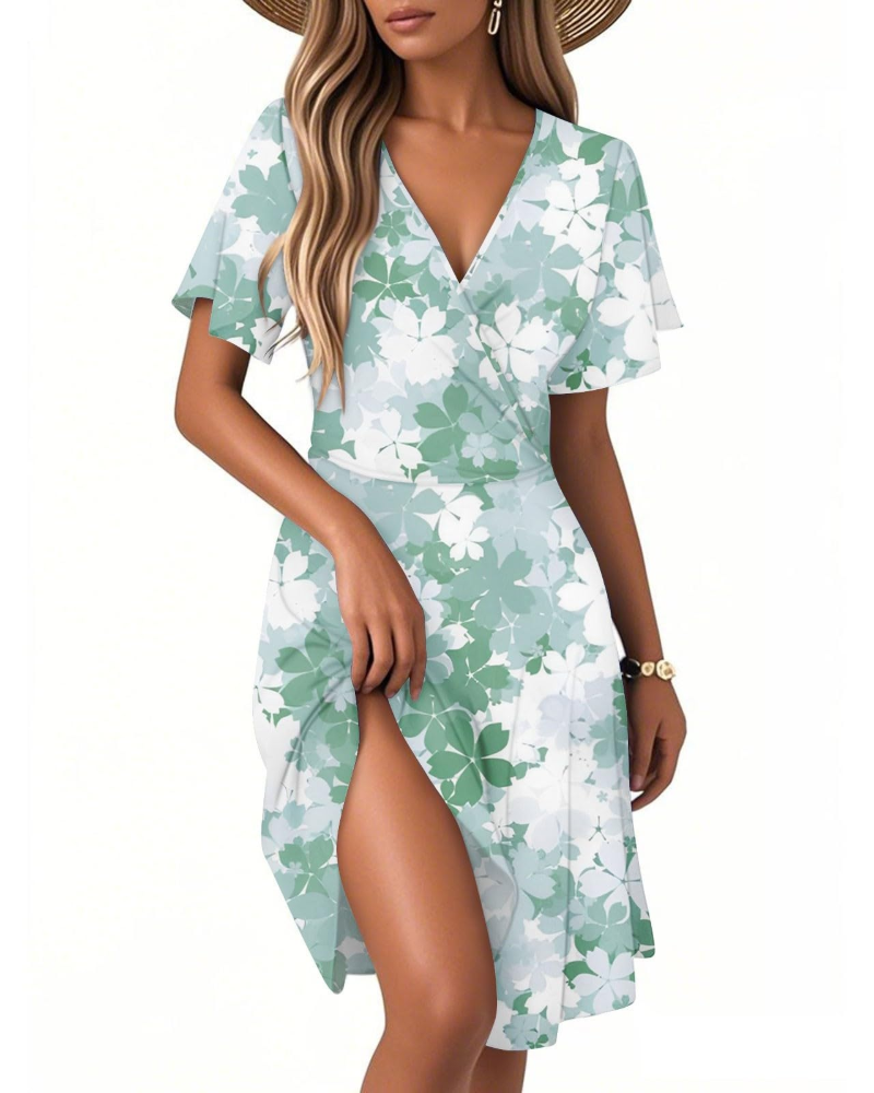 Isla Abito Estivo Donna – Vestito Floreale a Linea A con Scollo a V e Volant