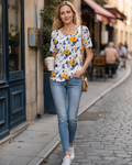 Γυναικείο T-Shirt Megan – Πλισέ Τοπ με Στρογγυλή Λαιμόκοψη, Φουσκωτά Μανίκια και Άνετη Γραμμή