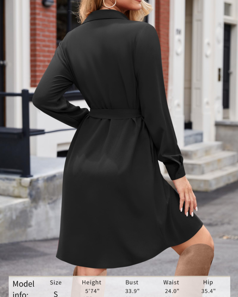 Amelia Abito Camicia Donna – Vestito Mini con Colletto, Bottoni & Cintura