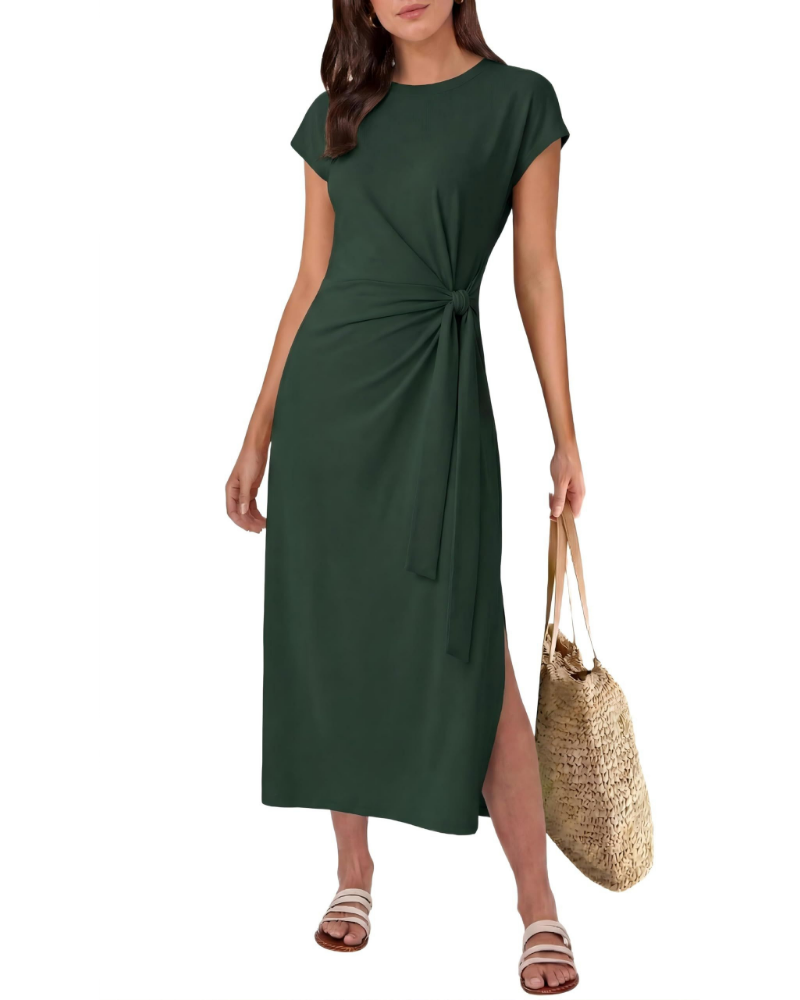 Hailey Abito Midi Donna – Vestito Estivo a Linea A con Cintura e Spacco Laterale