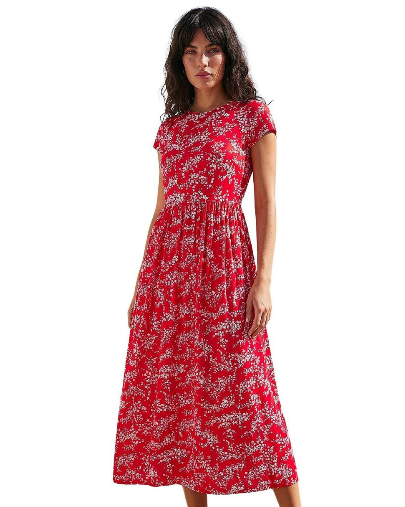 Zoe Abito Donna – Vestito Midi in Jersey Stretch con Stampa Patchwork, Tasche & Girocollo