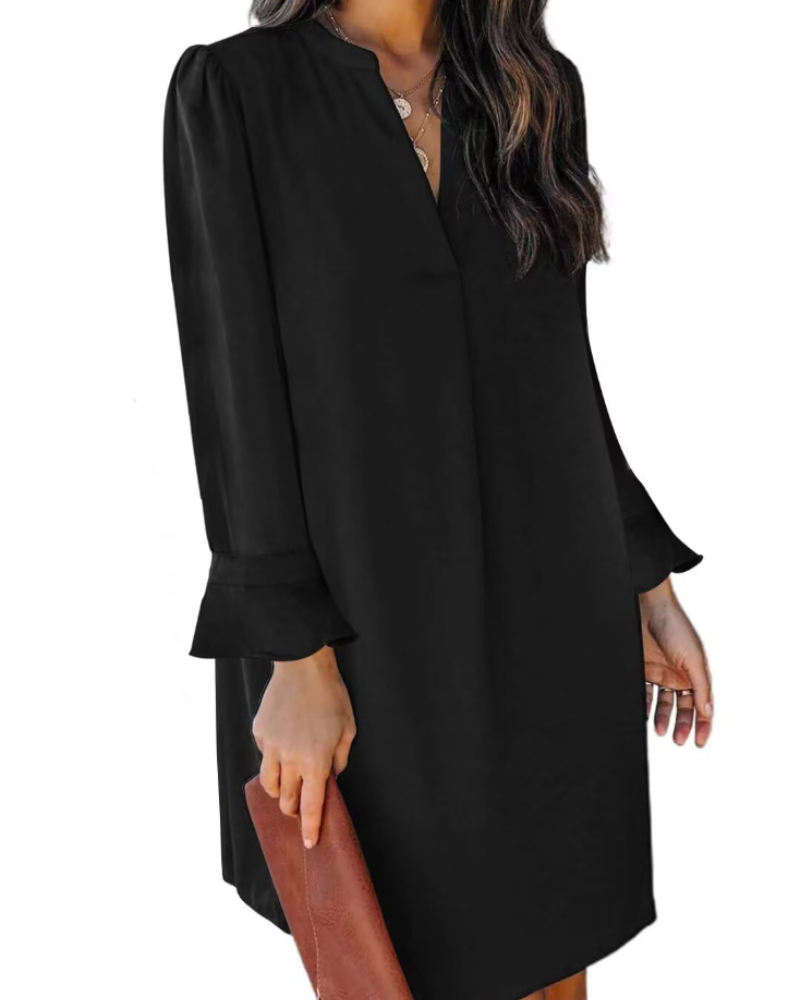 Scarlett Robe Courte Femme – Robe d'Été avec Col en V, Volants et Coupe Ample