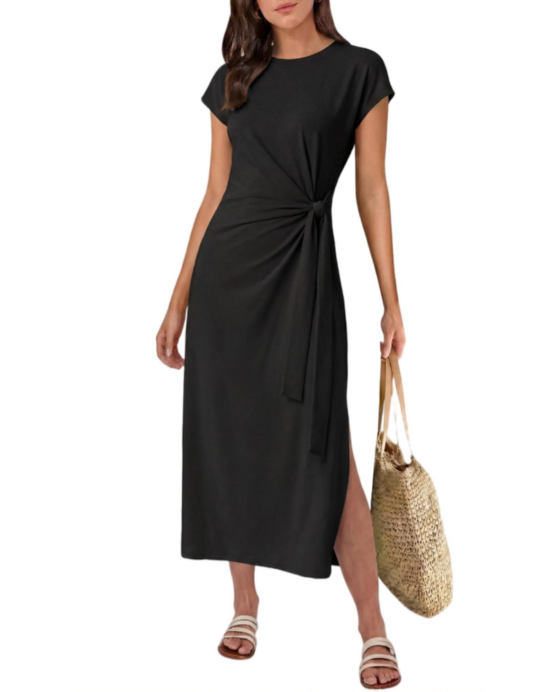 Hailey Abito Midi Donna – Vestito Estivo a Linea A con Cintura e Spacco Laterale