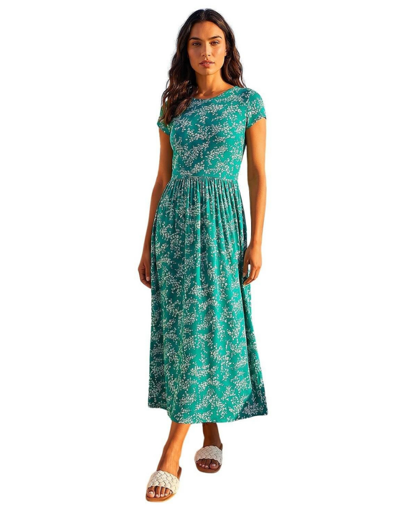 Zoe Abito Donna – Vestito Midi in Jersey Stretch con Stampa Patchwork, Tasche & Girocollo