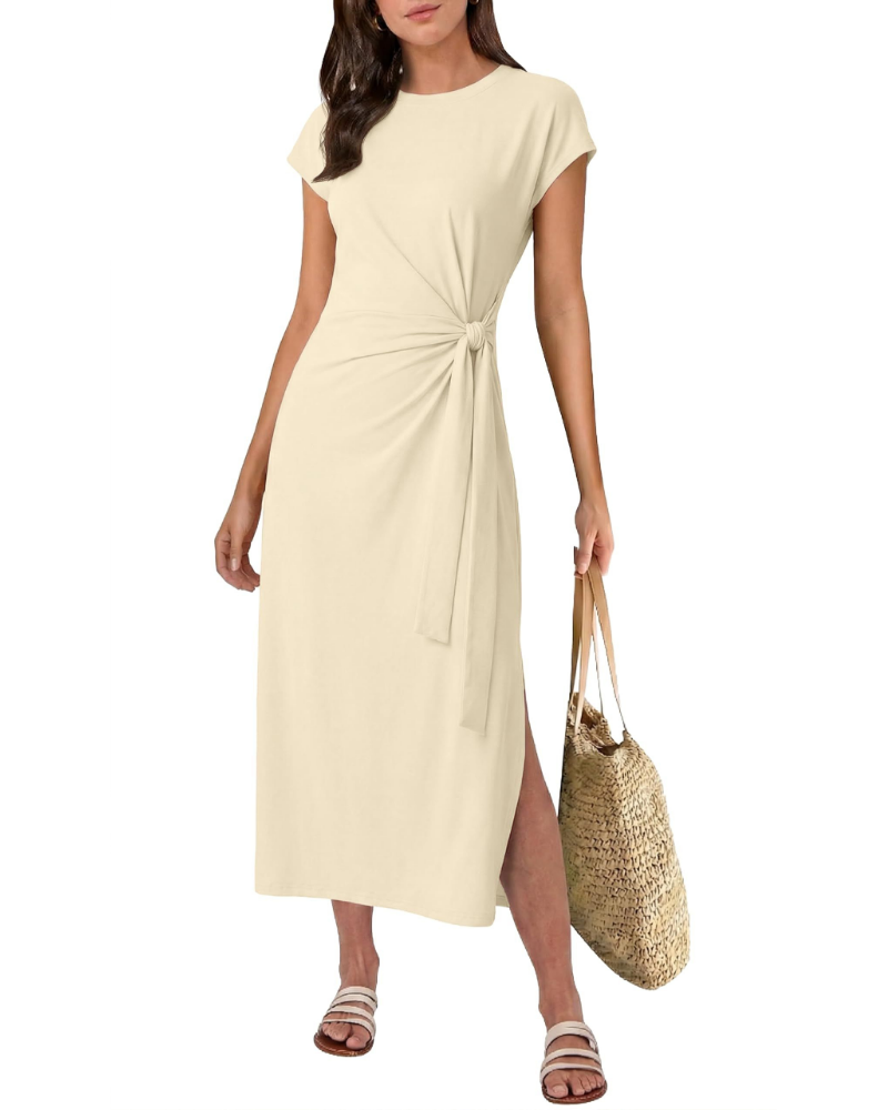Hailey Abito Midi Donna – Vestito Estivo a Linea A con Cintura e Spacco Laterale