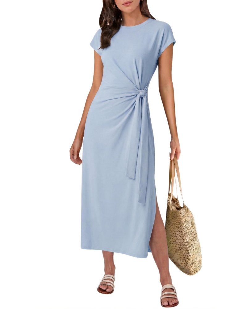 Hailey Abito Midi Donna – Vestito Estivo a Linea A con Cintura e Spacco Laterale