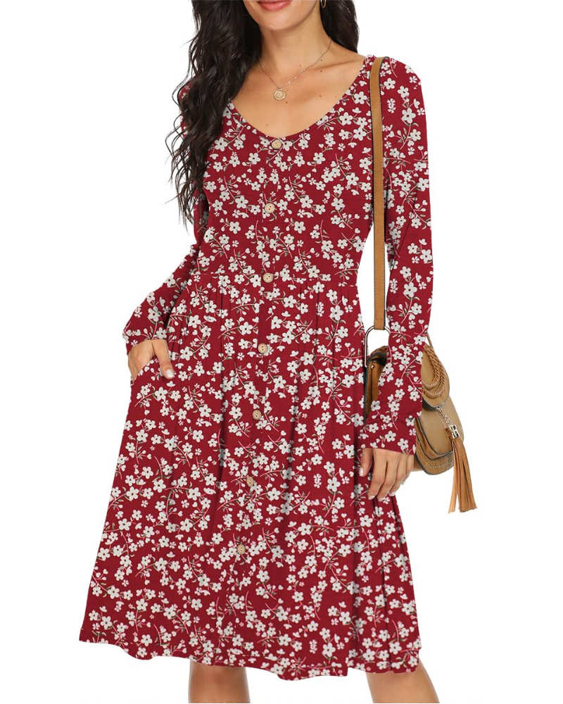 Vestido Charlotte para mujer – Vestido línea A con mangas largas, bolsillos y cintura elástica