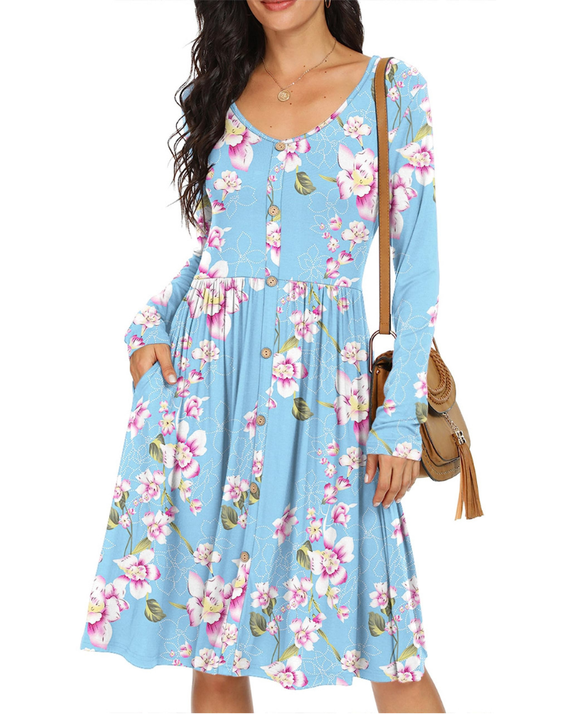 Vestido Charlotte para mujer – Vestido línea A con mangas largas, bolsillos y cintura elástica