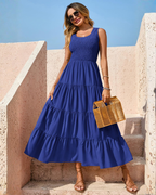 Sophie Abito Femme – Robe Maxi Smock Sans Manches avec Taille Haute & Jupe à Volants