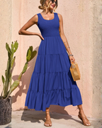 Sophie Abito Femme – Robe Maxi Smock Sans Manches avec Taille Haute & Jupe à Volants