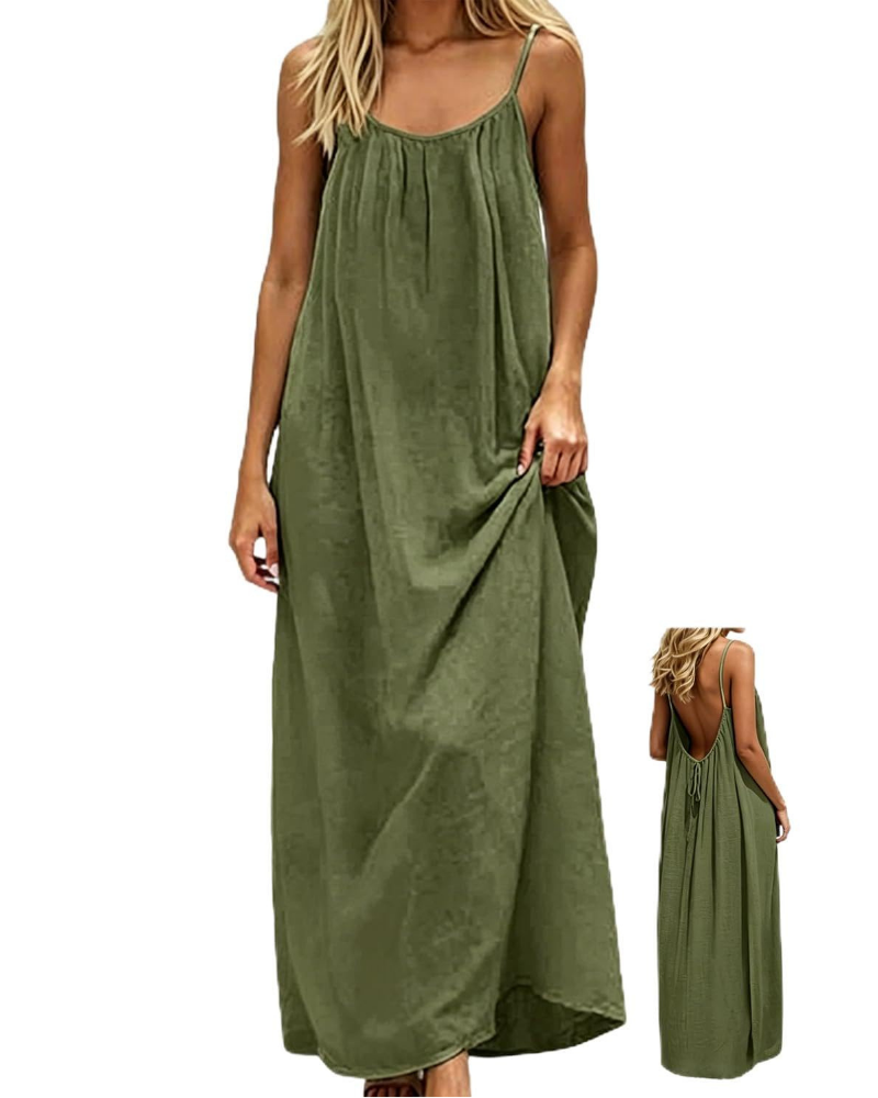 Vestido maxi efecto lino para mujer Claire Abito con tirantes ajustables y espalda descubierta