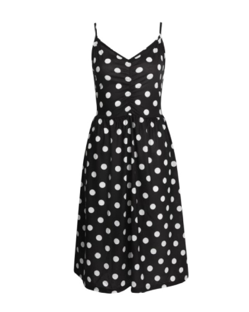 Leah Women's Dress – Sleeveless Halter A-Line Summer Dress with Polka Dot Print