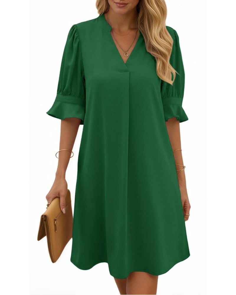 Camille Damen Midi-Kleid – V-Ausschnitt, halbe Volant-Ärmel & lockere Passform