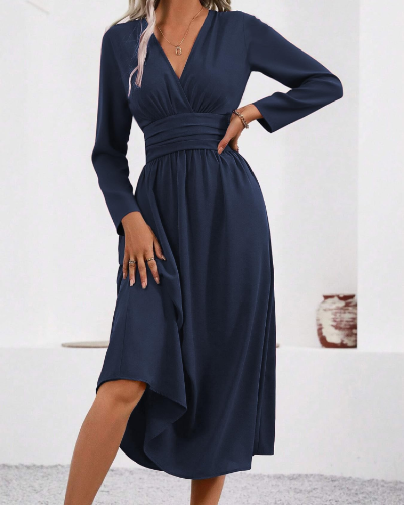 Hazel Robe Femme – Robe Maxi avec Col en V Croisé, Manches Chauve-Souris et Taille Plissée