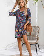 Rochie Ruby pentru femei – Rochie tunică boho florală cu mâneci 3/4, fundă și croială lejeră