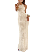 Serena Dámské Šaty – Maxi Šaty Halterneck Bodycon s Otevřenými Zády a Elegantní Texturou