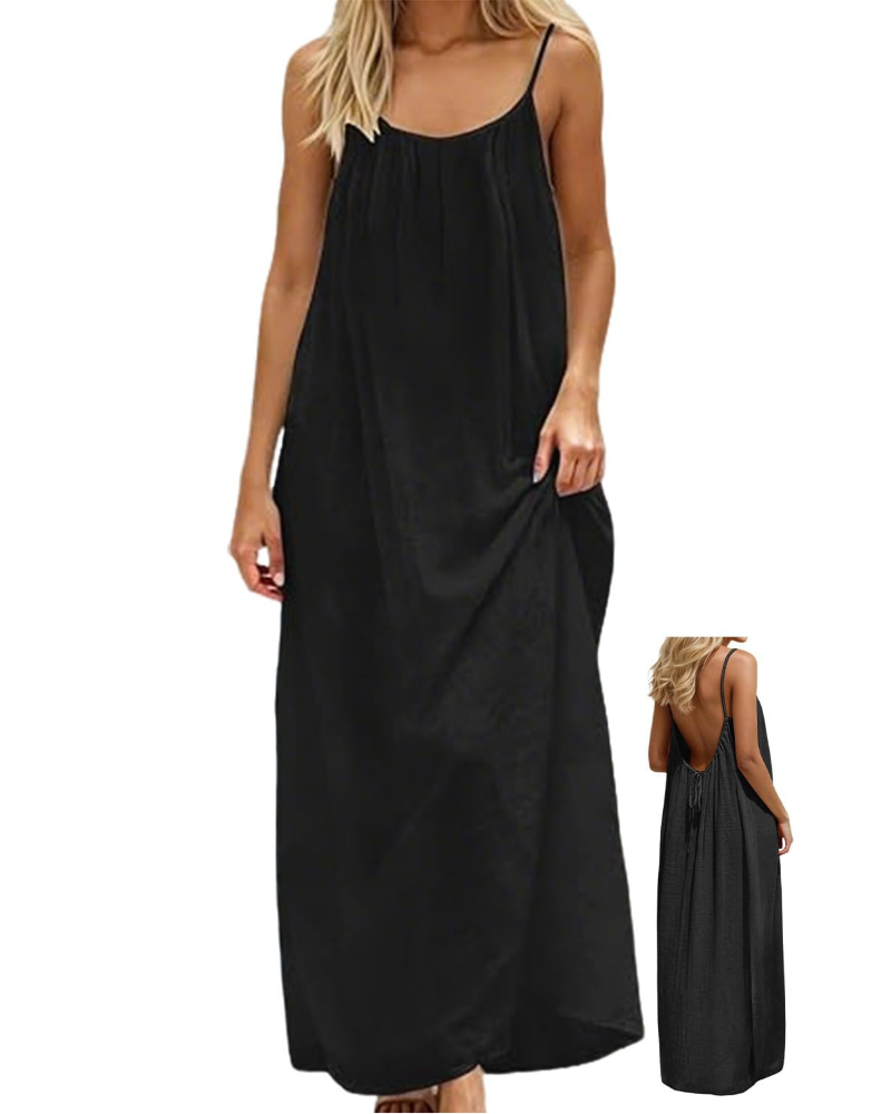 Vestido maxi efecto lino para mujer Claire Abito con tirantes ajustables y espalda descubierta