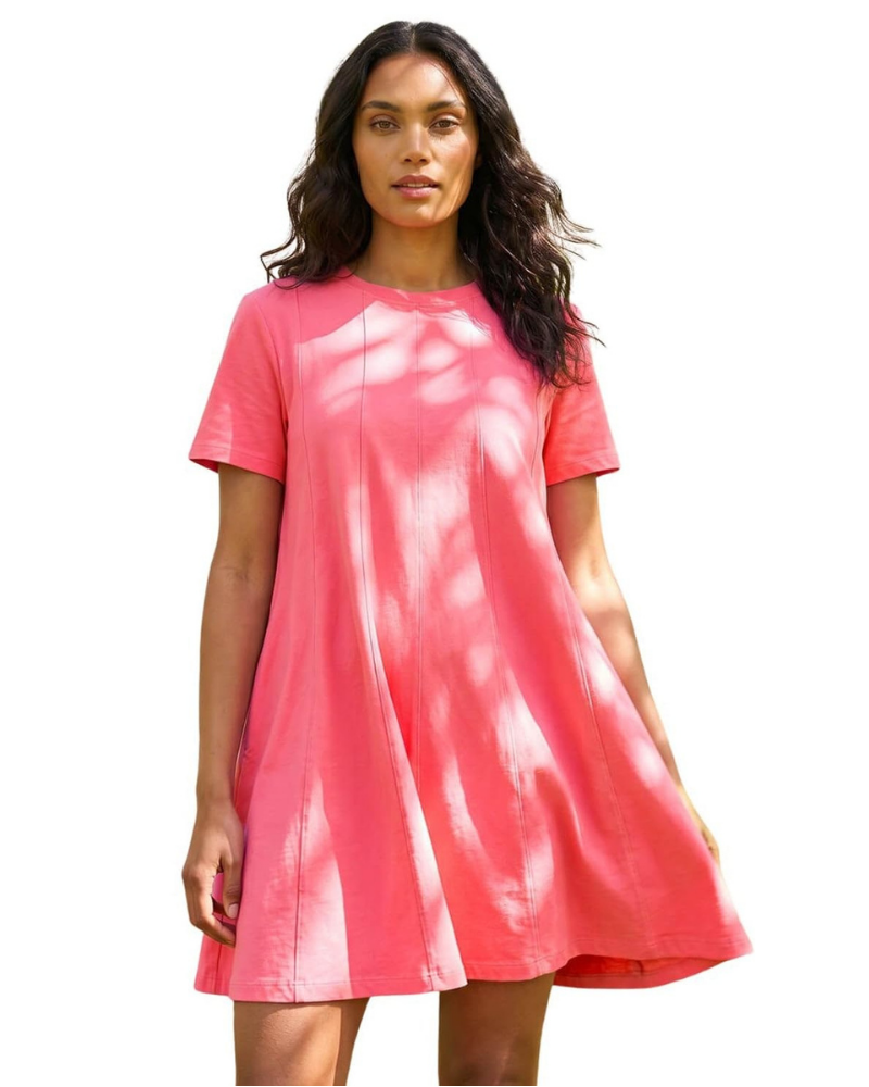 Robe Swing pour Femme Amelia – Robe en Coton Extensible avec Panneaux, Col Rond et Manches Courtes