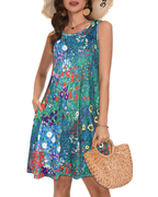 Naomi Vestito Donna Midi – Senza Maniche, Girocollo, Tasche & Stampa Floreale
