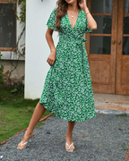 Daisy Abito Donna – Vestito Midi Floreale Wrap con Scollo a V, Maniche Corte & Linea A