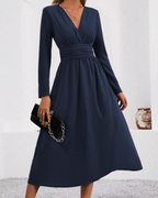 Hazel Robe Femme – Robe Maxi avec Col en V Croisé, Manches Chauve-Souris et Taille Plissée