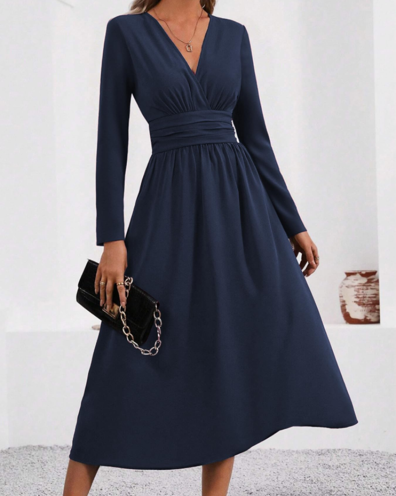 Hazel Robe Femme – Robe Maxi avec Col en V Croisé, Manches Chauve-Souris et Taille Plissée