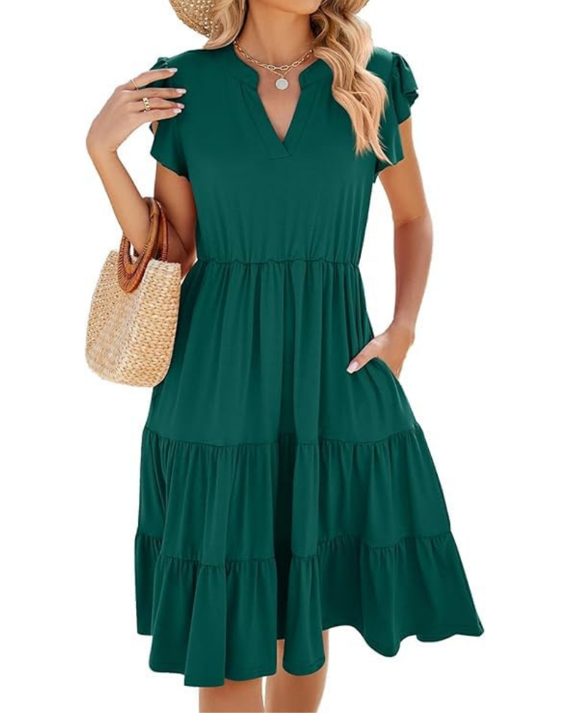 Rosalie Abito Donna – Vestito Midi Estivo con Scollo a V, Volant, Plissé & Tasche