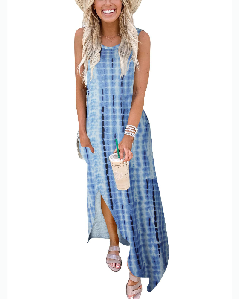 Lily Women's Dress – Casual Maxi Sleeveless Dress with Pockets, Slit & Soft Fit