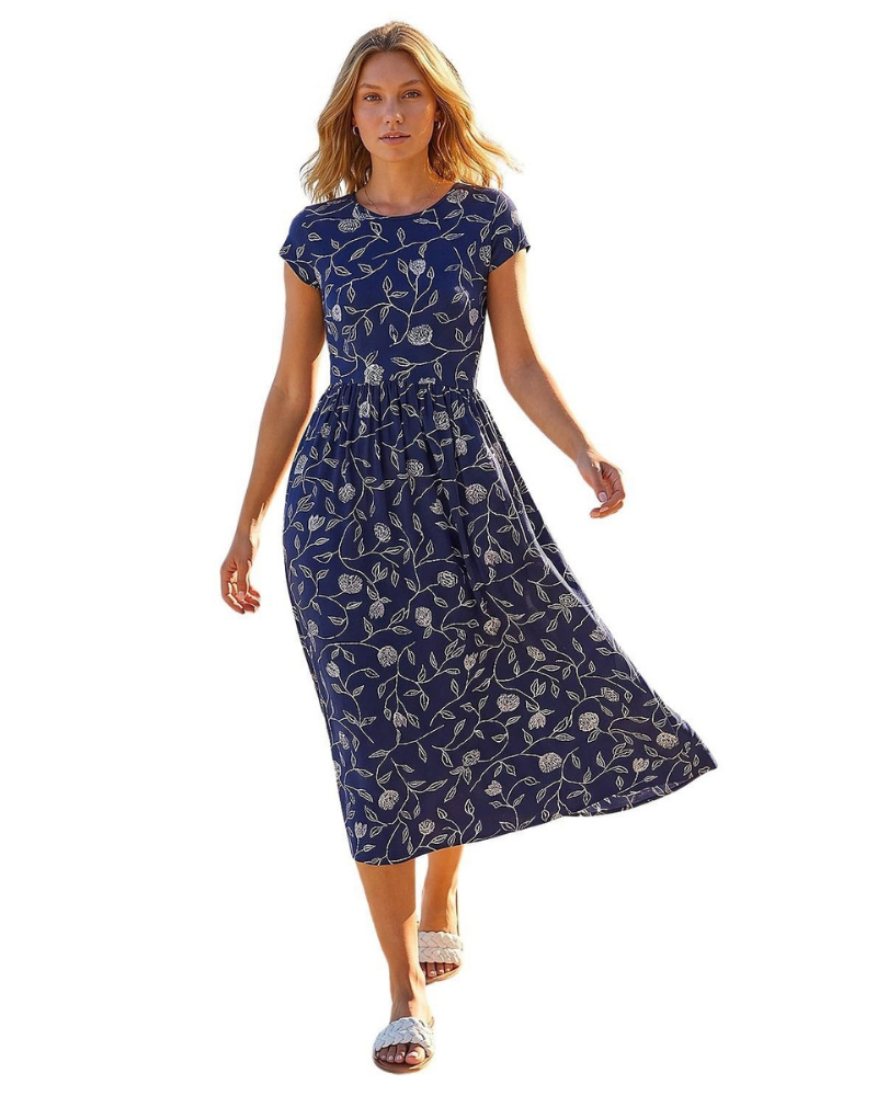 Zoe Abito Donna – Vestito Midi in Jersey Stretch con Stampa Patchwork, Tasche & Girocollo