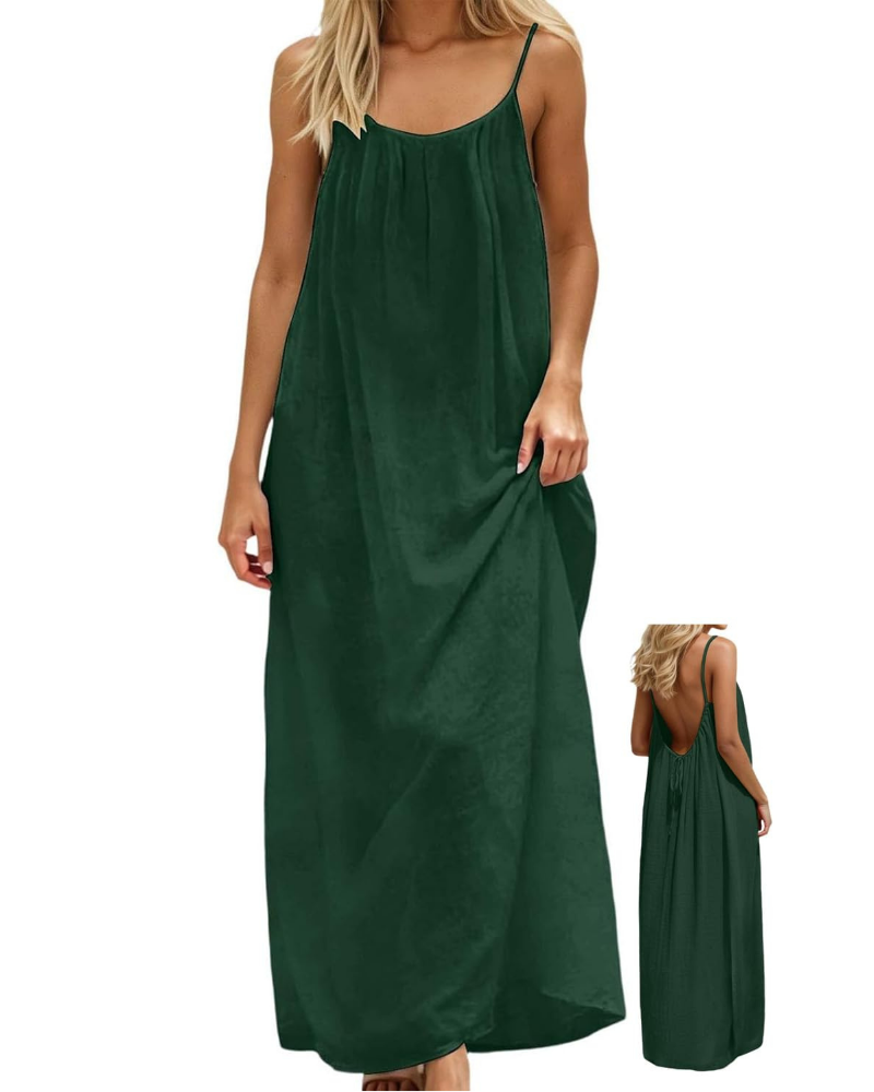 Vestido maxi efecto lino para mujer Claire Abito con tirantes ajustables y espalda descubierta