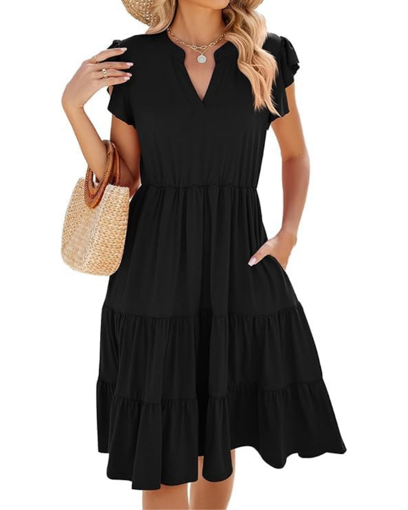 Rosalie Abito Donna – Vestito Midi Estivo con Scollo a V, Volant, Plissé & Tasche