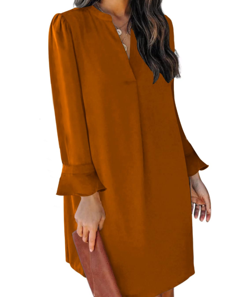 Scarlett Robe Courte Femme – Robe d'Été avec Col en V, Volants et Coupe Ample