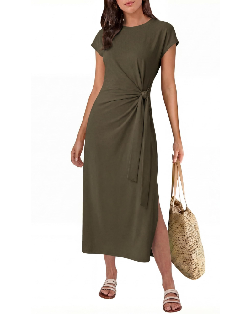 Hailey Abito Midi Donna – Vestito Estivo a Linea A con Cintura e Spacco Laterale
