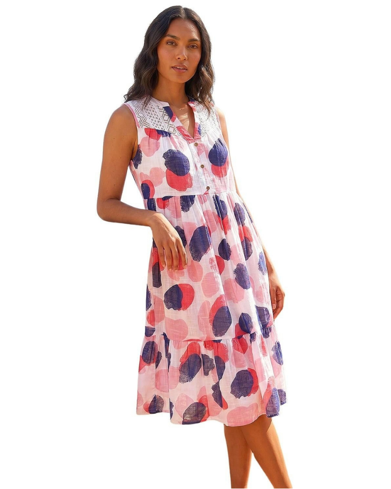 Sienna Abito Donna – Vestito Tropicale in Cotone con Pizzo, Scollo a V & Gonna a Balze