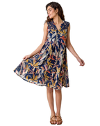 Sienna Women's Dress – Tropical Cotton Dress with Lace, V-Neck & Tiered Skirt