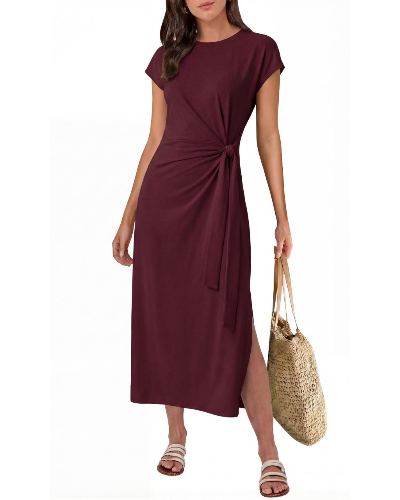 Hailey Abito Midi Donna – Vestito Estivo a Linea A con Cintura e Spacco Laterale