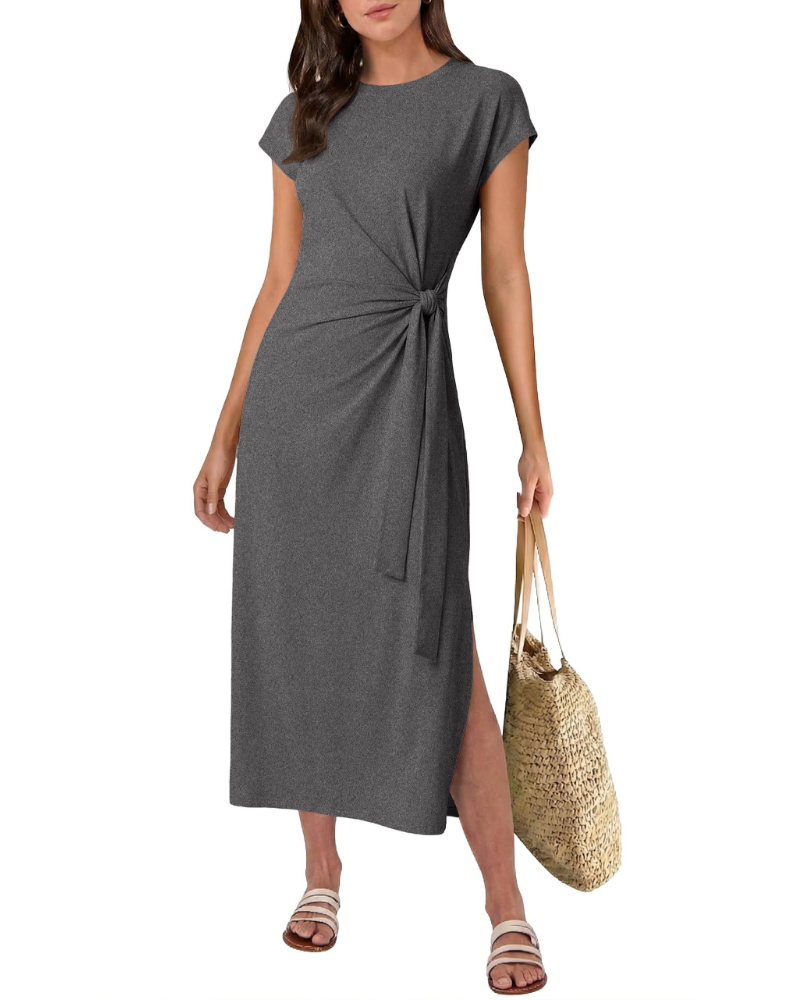 Hailey Abito Midi Donna – Vestito Estivo a Linea A con Cintura e Spacco Laterale